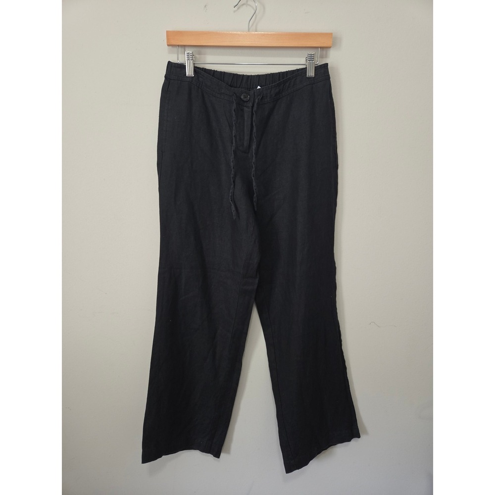 Kim Rogers‎ Petite Black 100% Linen Wide Leg Drawstring Pants 8P Womens